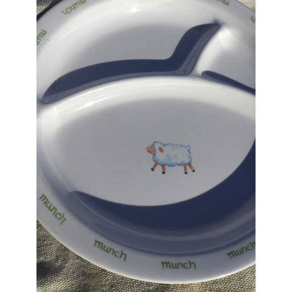 Pottery Barn Children’s Melamine Plate Kids White 8.5” Toddler Lamb Munch Baby - Picture 3 of 9